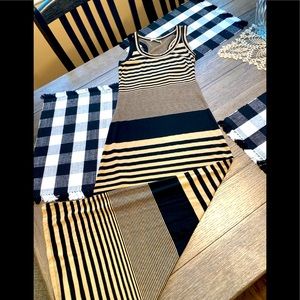 •Timing Black And Tan Stripped Maxi Dress with Side Slit